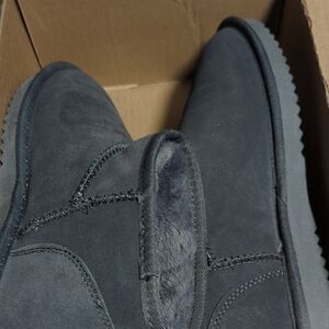 Gray Suede Ankle Boots with Fuzzy Collar,Excellent condition,Worn only One time.